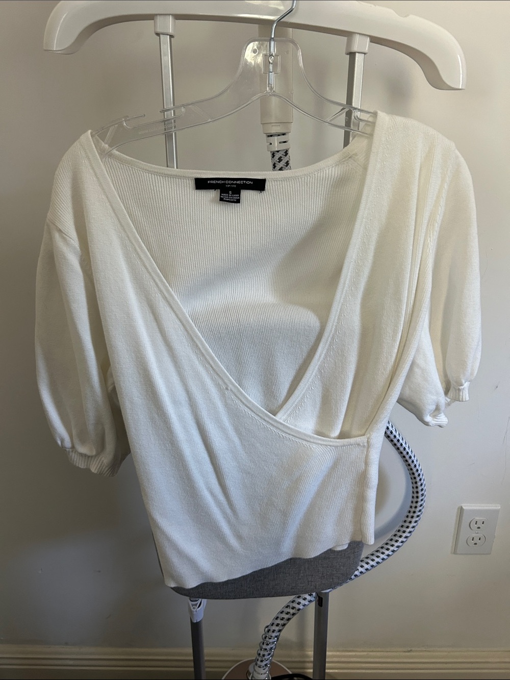 French Connection Cream Wrap-Style V-Neck Knit Tunic